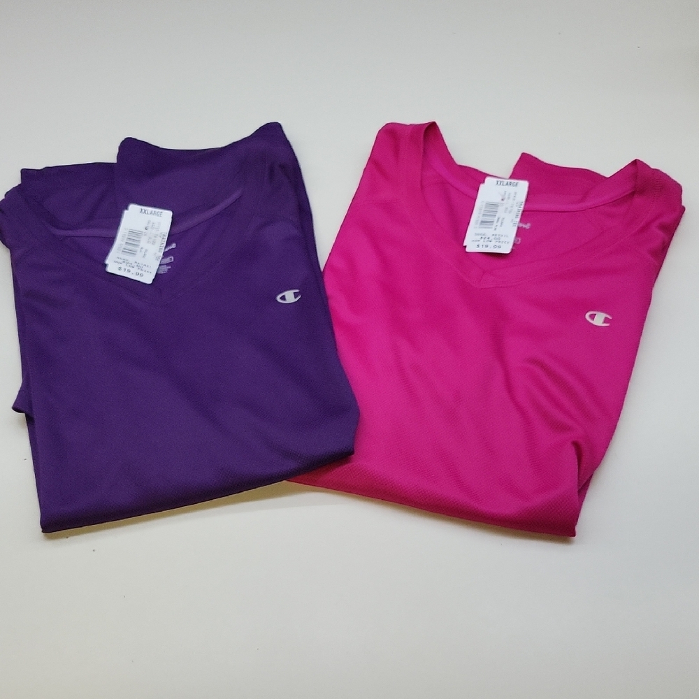 Champion Vivid Purple and Bright Pink Tees